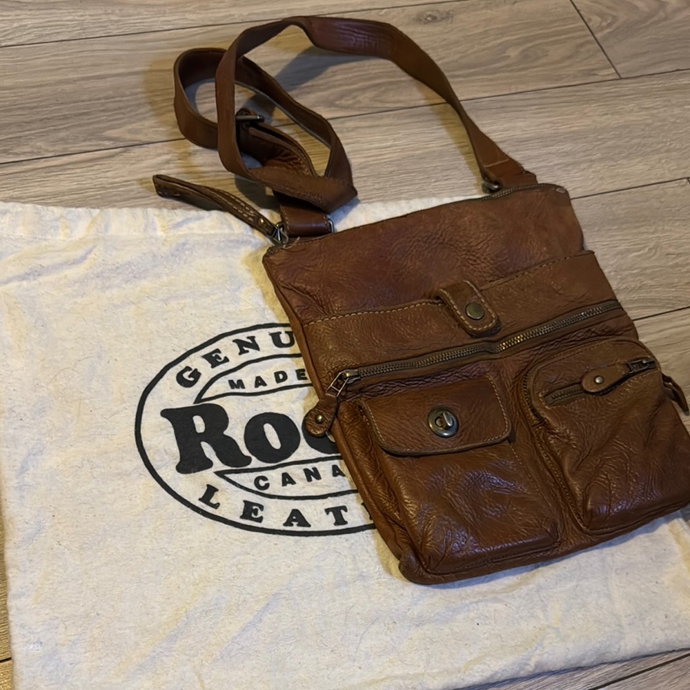 Roots Brown Leather  crossbody Bag